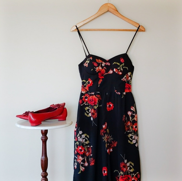 Band of Gypsies Pants - band of gypsies Black Floral Strap Pant Suit Small